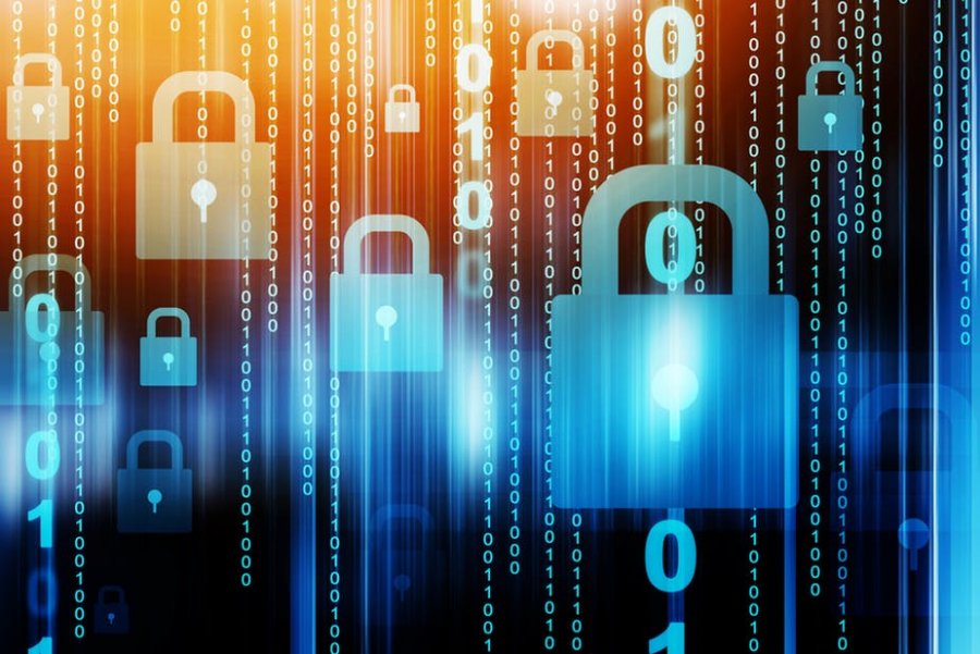 Digital padlocks over streams of binary code, symbolizing personal data protection