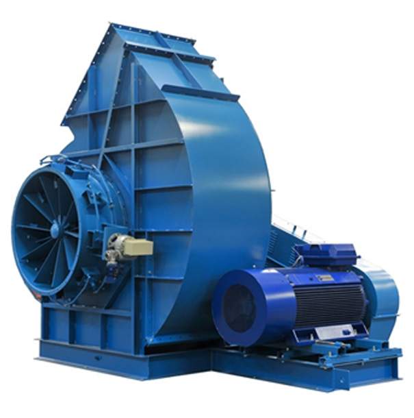 Ventilateur industriel centrifuge bleu avec son moteur électrique