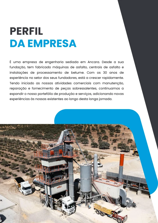 Page de présentation de l’entreprise du catalogue Alfamix Asfalt en portugais