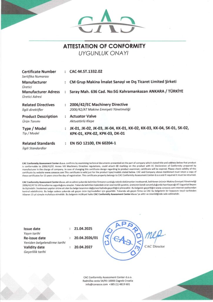 CE 02 Actuator Valve Aktuatorlu Klape 2027