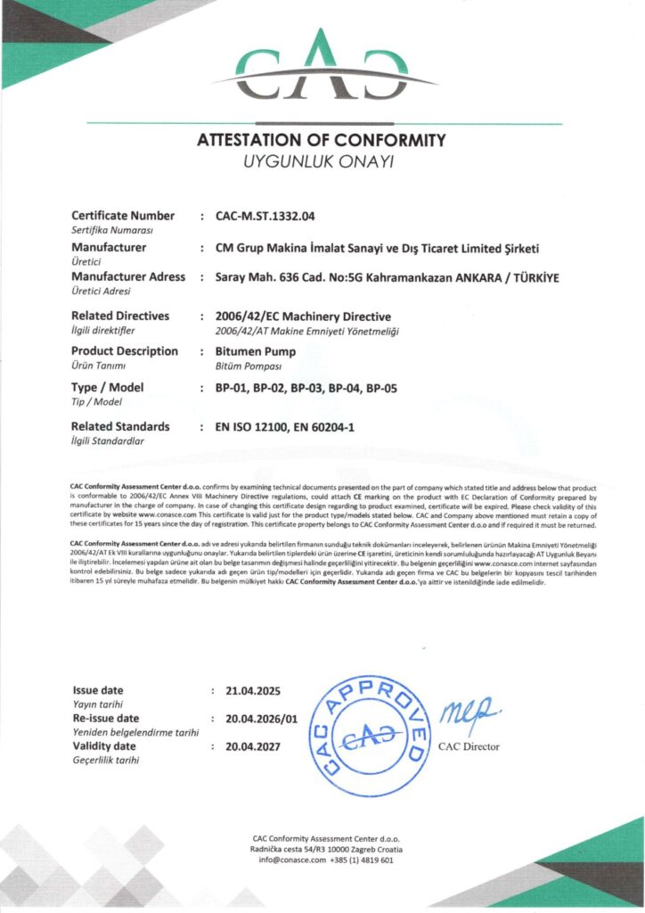 CE 04 Bitumen Pump Bitum Pompasi 2027